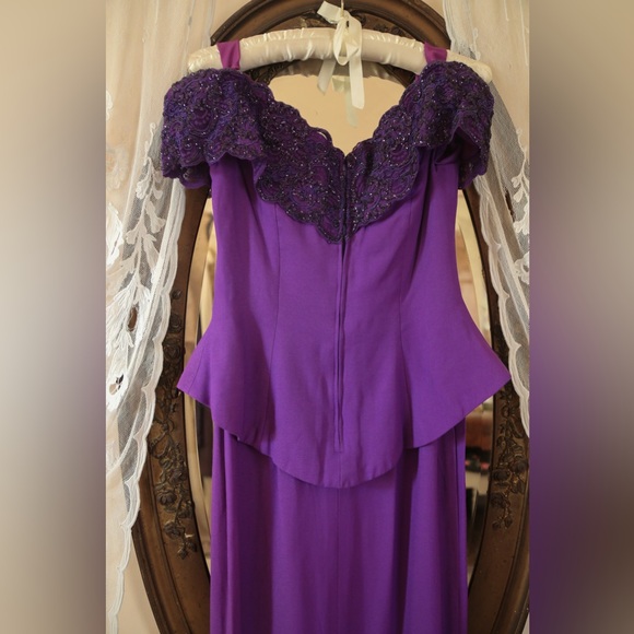 Vintage 80s Purple Sparkle Lace Peplum Dress - Picture 9 of 11